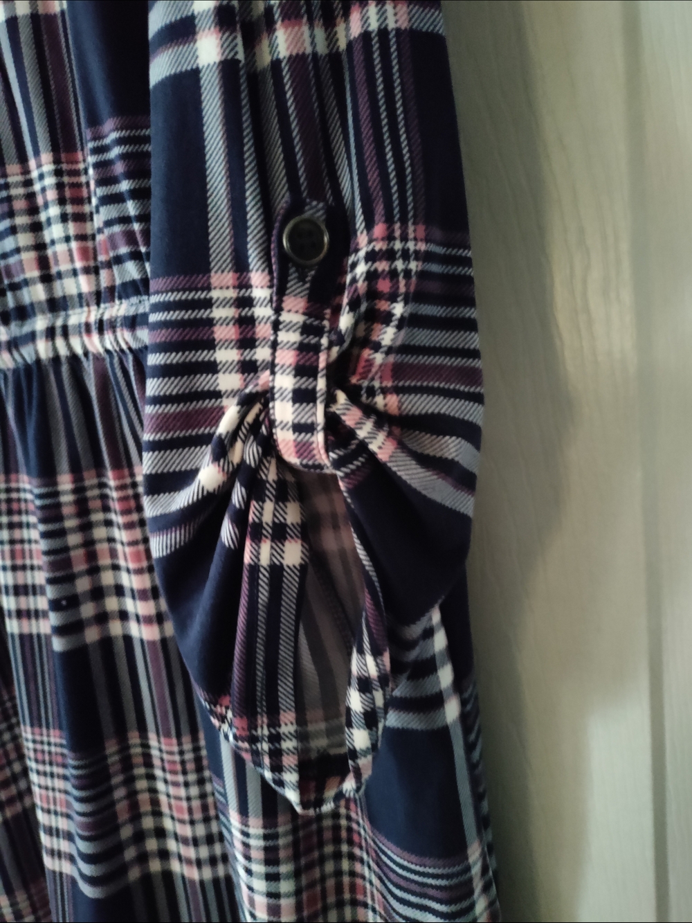 Bobbie Brooks Navy, White & Pink Plaid Drawstring Tunic Dress - Picture 9 of 9